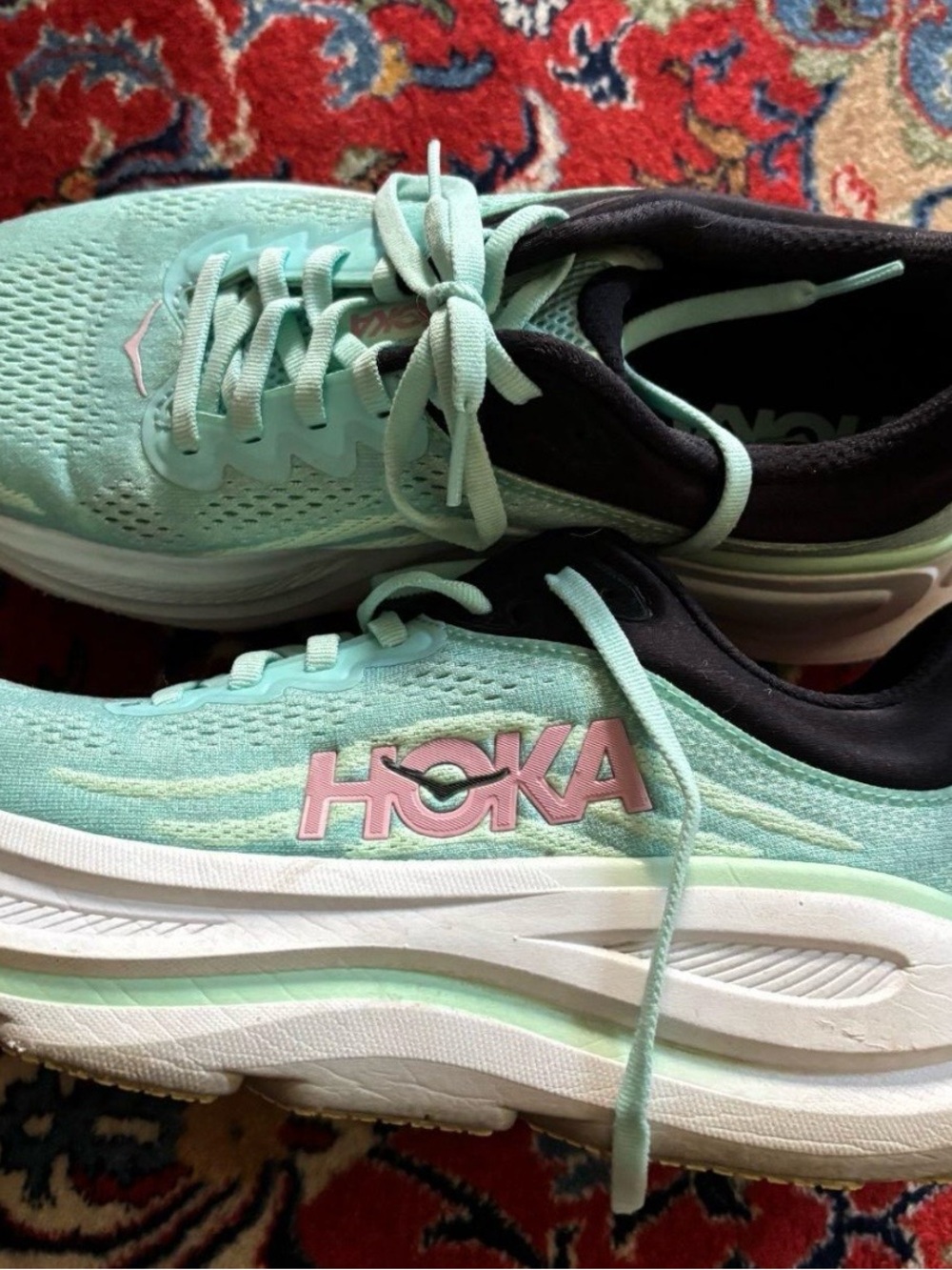 Hoka Women's Mint Green with Pink Logo Bondi 9